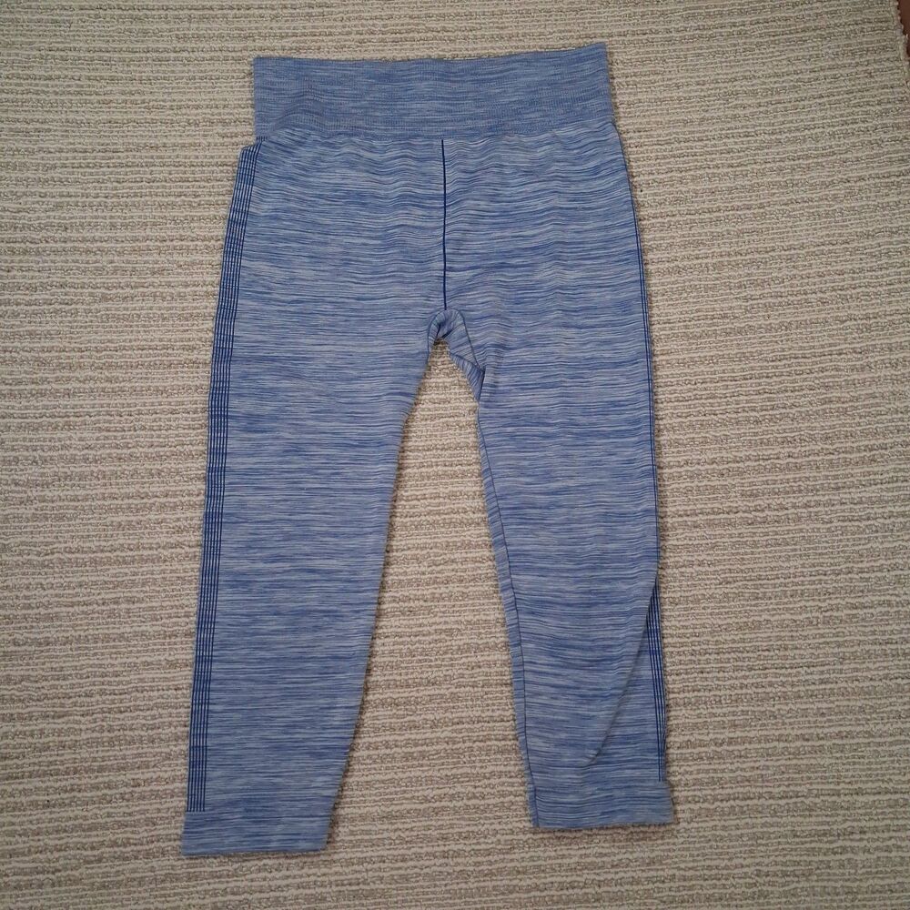 AIMEE LYNN SEAMLESS LEGGINGS BLUE HEATHERED SPACE DYE CAPRI CROPPED PANTS WOMENS